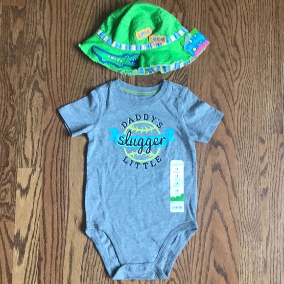 NWT Daddy’s Little Slugger Bodysuit and Hat - Picture 1 of 8